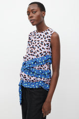 Marni Blue & Multi Silk Printed Ruffle Blouse