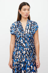 Marni Blue & Pink Printed Pleat Tier Dress