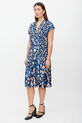 Marni Blue & Pink Printed Pleat Tier Dress