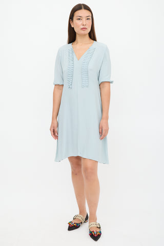 Marni Blue Pleated V-Neck Dress
