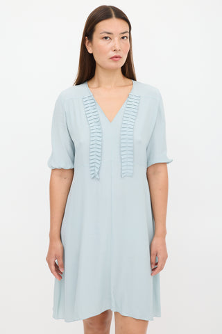 Marni Blue Pleated V-Neck Dress