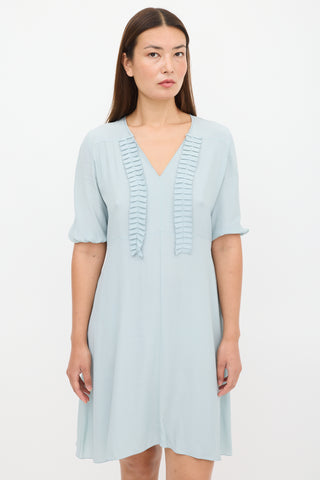 Marni Blue Pleated V-Neck Dress
