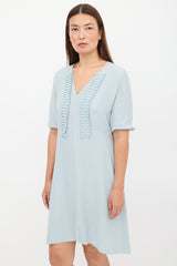 Marni Blue Pleated V-Neck Dress