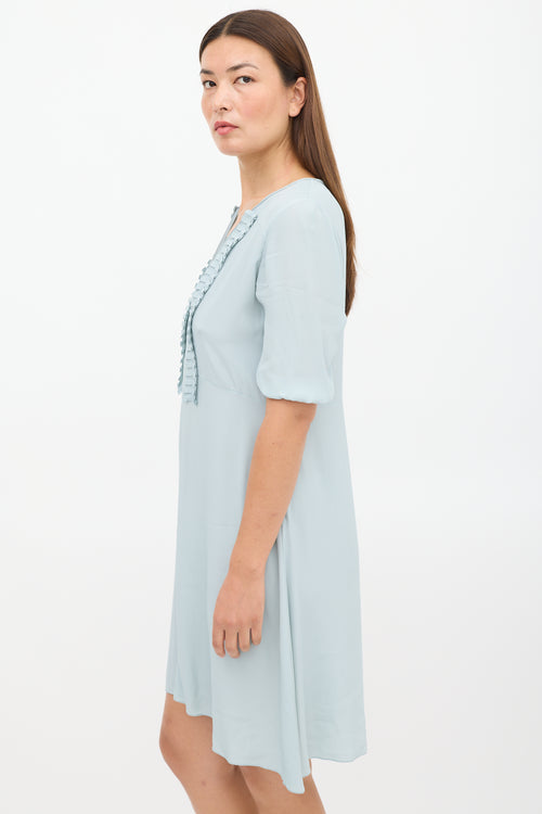 Marni Blue Pleated V-Neck Dress