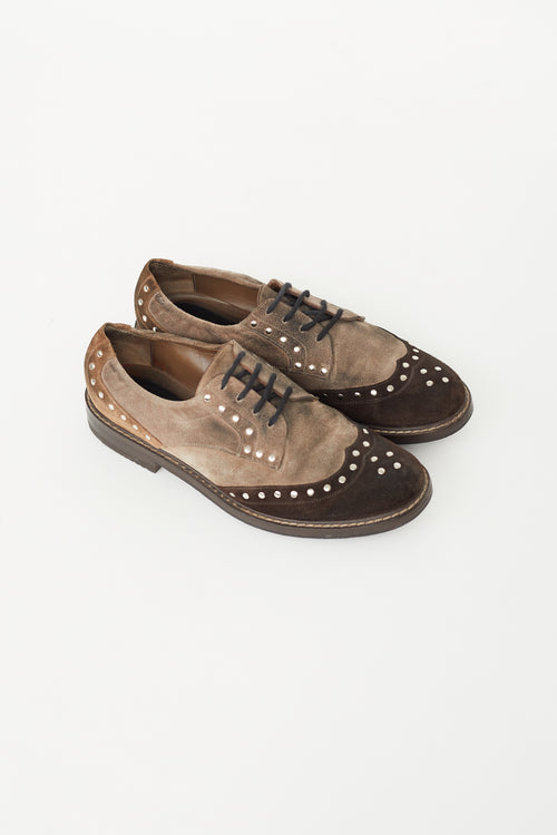 Brown & Taupe Suede Studded Oxford