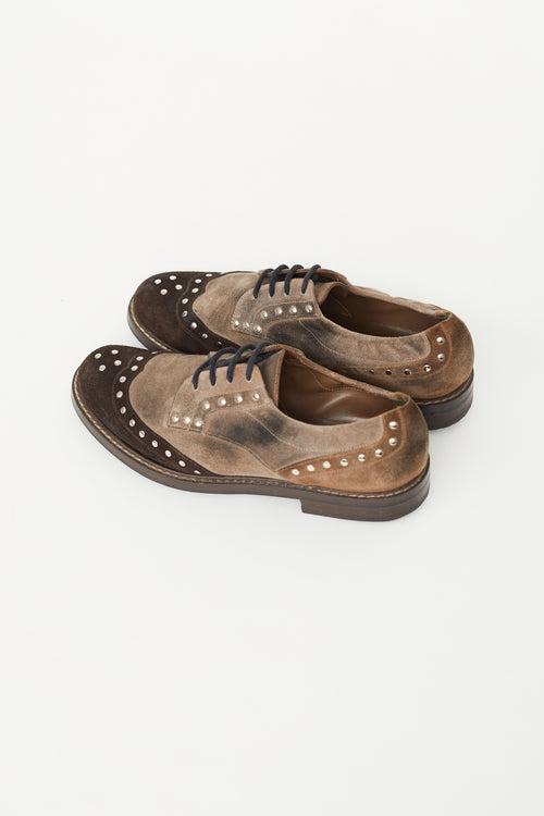 Brown & Taupe Suede Studded Oxford
