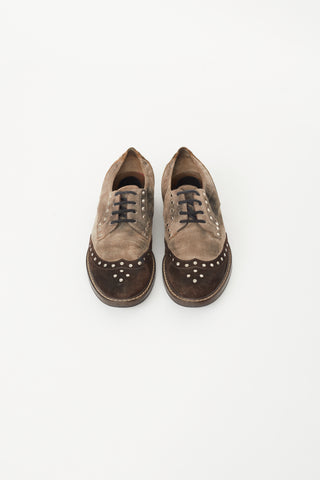 Brown & Taupe Suede Studded Oxford