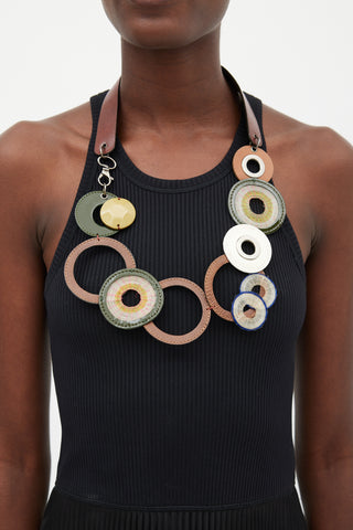 Marni Brown & Multicolour Circular Leather Necklace