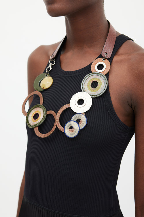 Marni Brown & Multicolour Circular Leather Necklace
