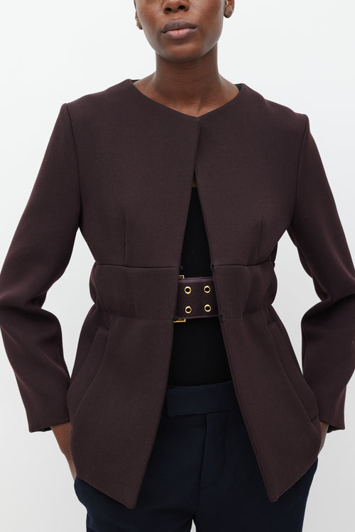 Marni Brown Wool Collarless Belted Blazer