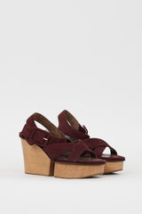 Marni Burgundy Suede & Wooden Platform Sandal