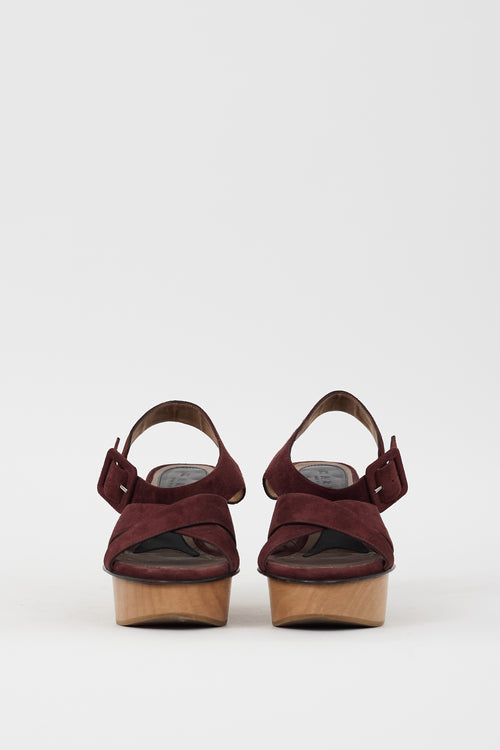 Marni Burgundy Suede & Wooden Platform Sandal