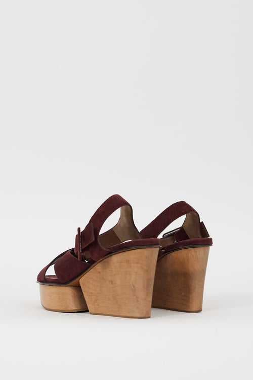 Marni Burgundy Suede & Wooden Platform Sandal
