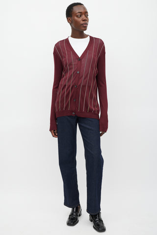 Marni Burgundy & Multi Silk Stripe Cardigan