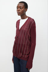 Marni Burgundy & Multi Silk Stripe Cardigan