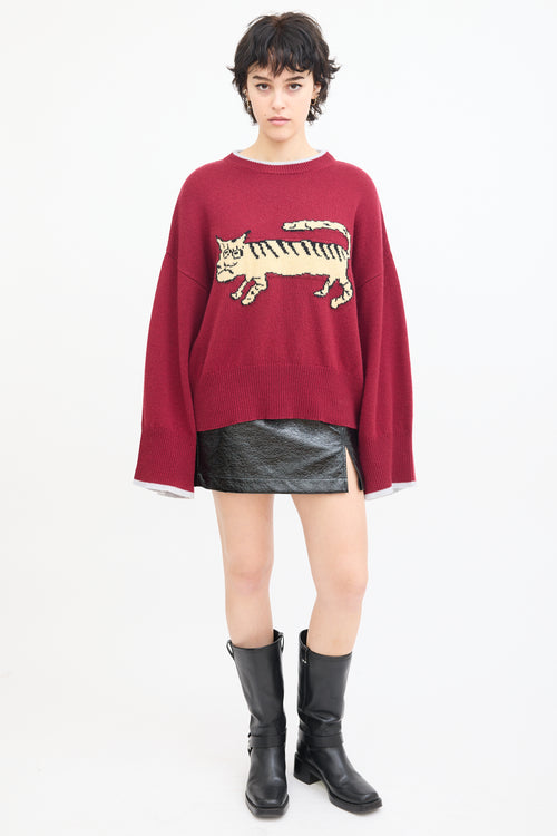 Marni X Suarez Burgundy & Beige Wool Knit Graphic Sweater