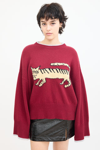 Marni X Suarez Burgundy & Beige Wool Knit Graphic Sweater