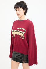 Marni X Suarez Burgundy & Beige Wool Knit Graphic Sweater