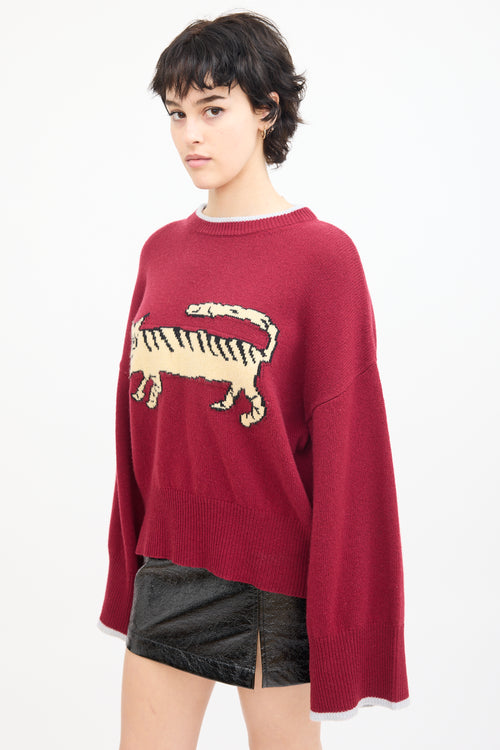 Marni X Suarez Burgundy & Beige Wool Knit Graphic Sweater