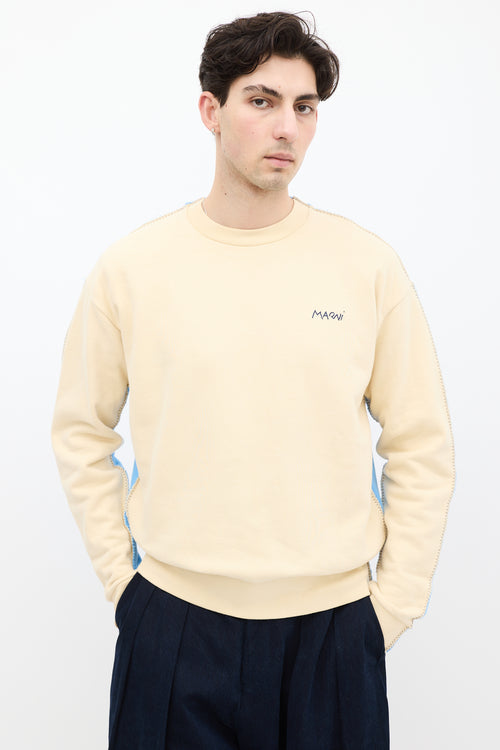 Marni Cream & Blue Stitched Trim Sweatshirt