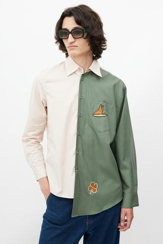 Marni Cream & Green Embroidered Patch Shirt
