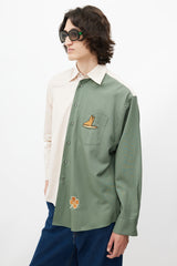 Marni Cream & Green Embroidered Patch Shirt