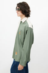 Marni Cream & Green Embroidered Patch Shirt