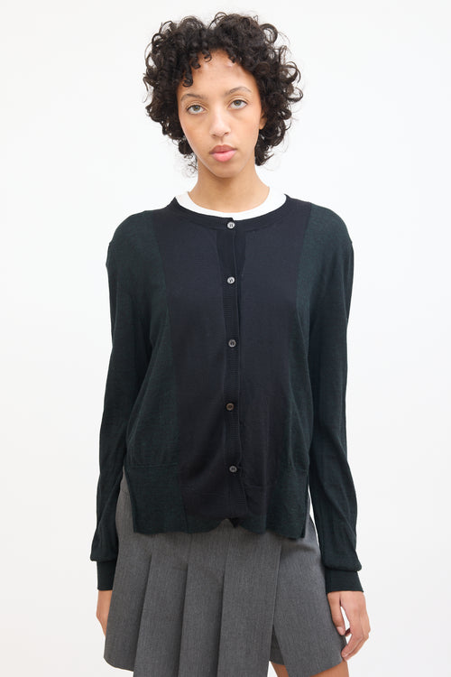 Marni Dark Green & Black Wool Panelled Cardigan