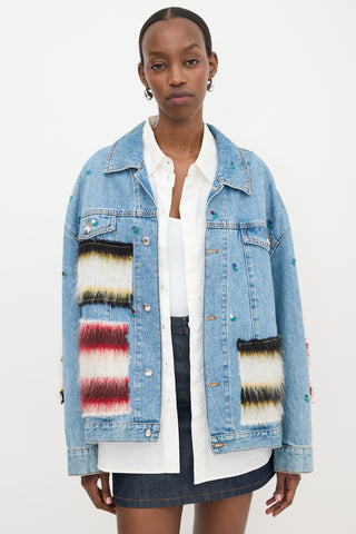 Marni Denim Appliqué Floral Jacket