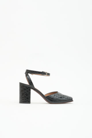Marni Embossed Leather Peep Toe Heel
