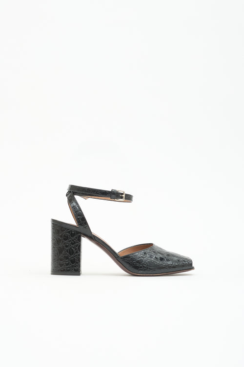 Marni Embossed Leather Peep Toe Heel