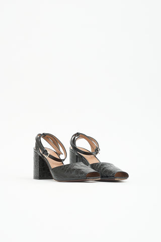 Marni Embossed Leather Peep Toe Heel