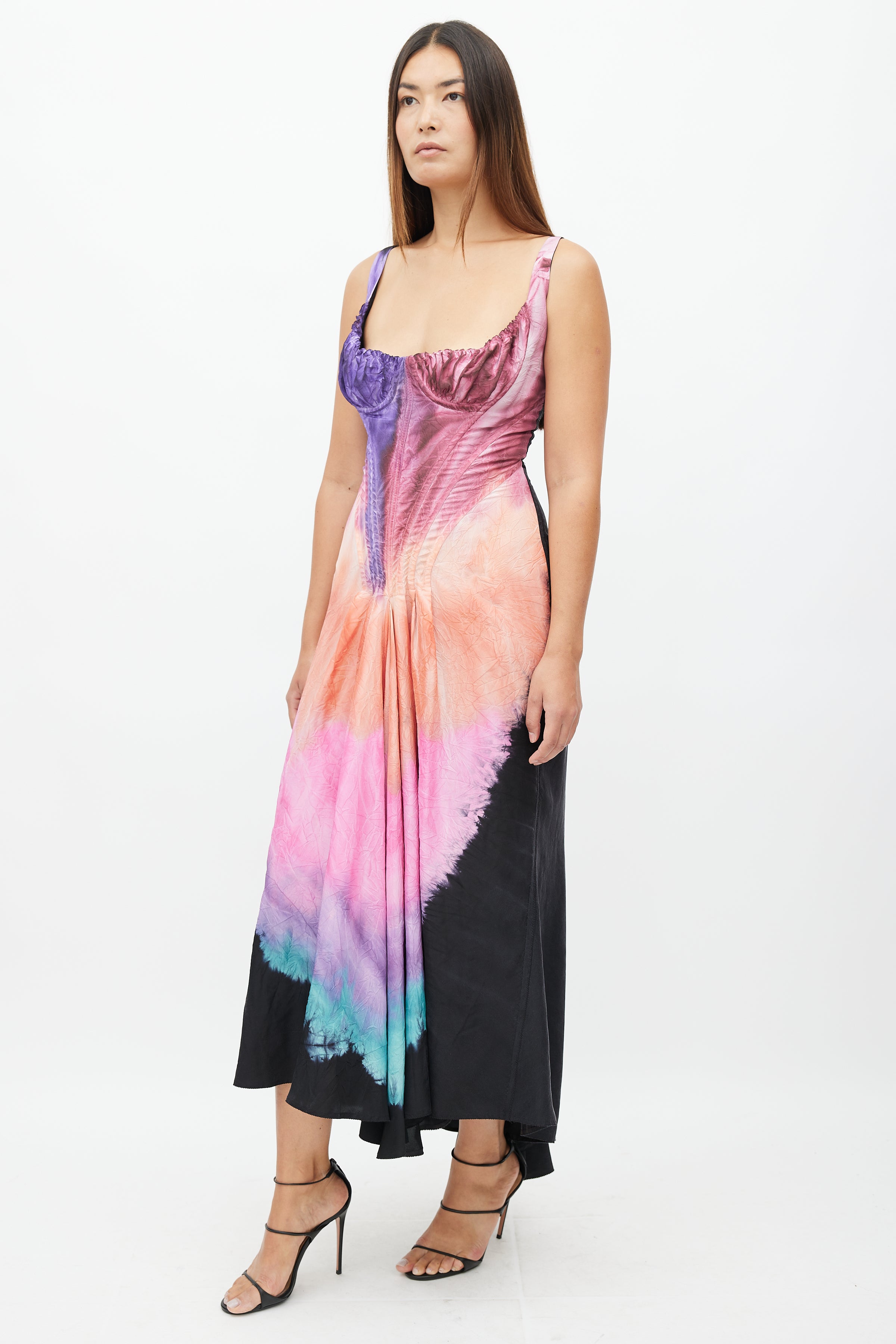 silk tie dye dress Marni // Fall 2021 Black & Multi Silk Ombre Corset Dress – VSP Consignment