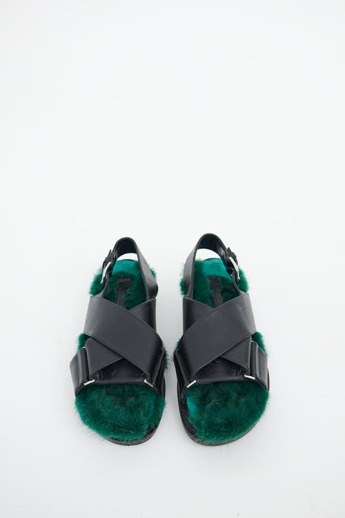 Marni Fussbett Black & Green Fur Sandal