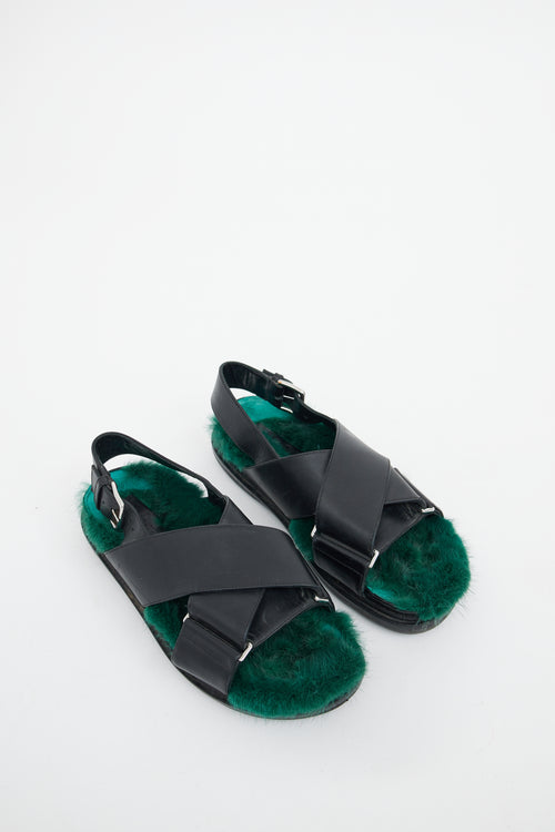 Marni Fussbett Black & Green Fur Sandal