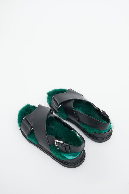 Marni Fussbett Black & Green Fur Sandal