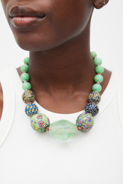 Green & Multicolour Chunky Crystal Beaded Necklace