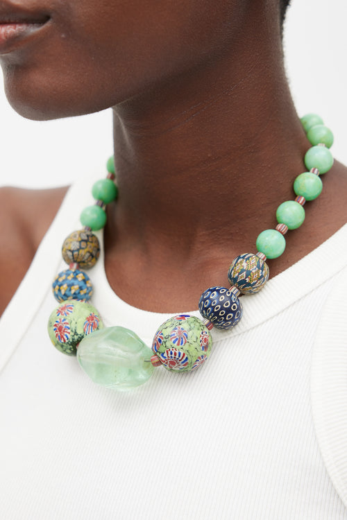 Green & Multicolour Chunky Crystal Beaded Necklace