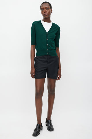 Marni Green Cashmere Short Sleeve Cardigan