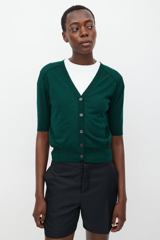 Marni Green Cashmere Short Sleeve Cardigan