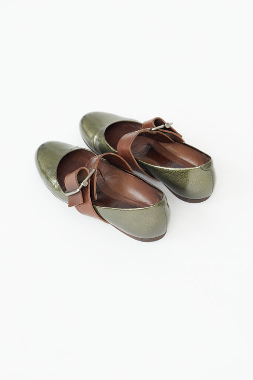 Marni Green Patent Leather Buckle Ballet Flat