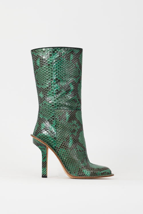 Marni Green & Black Embossed Leather Heeled Boot