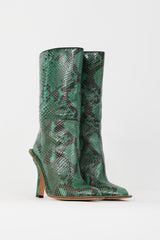 Marni Green & Black Embossed Leather Heeled Boot