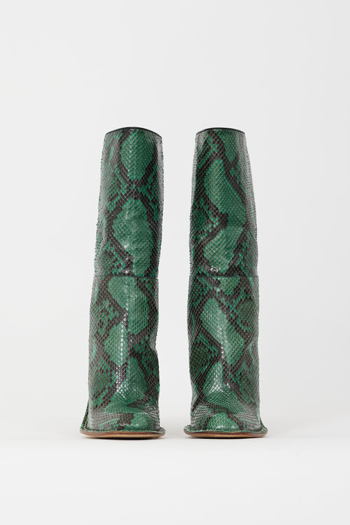 Marni Green & Black Embossed Leather Heeled Boot