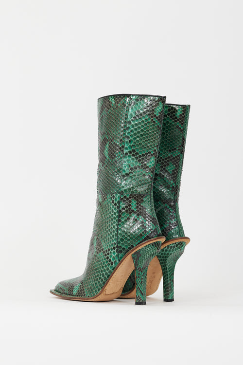 Marni Green & Black Embossed Leather Heeled Boot