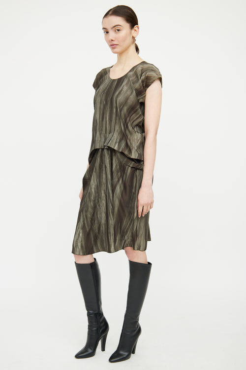 Marni Green Satin Marbled Pleated Dress