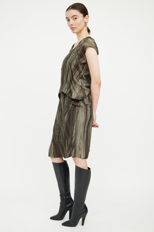 Marni Green Satin Marbled Pleated Dress