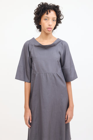 Marni Grey Silk Boat Neck Midi Dress