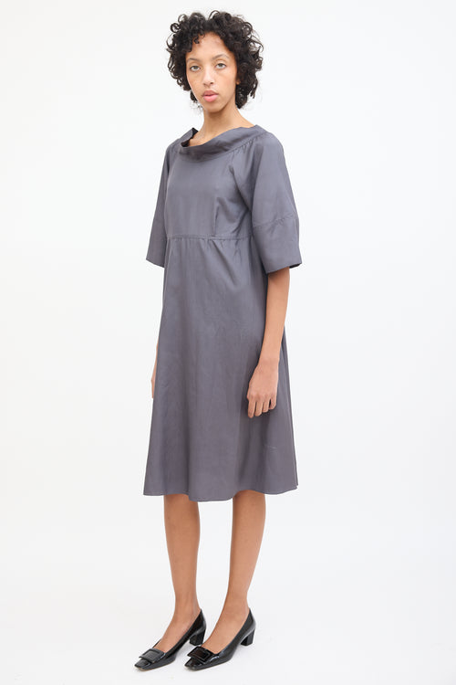 Marni Grey Silk Boat Neck Midi Dress