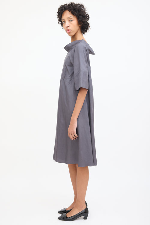 Marni Grey Silk Boat Neck Midi Dress